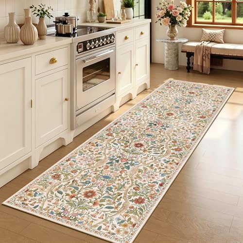2’6″x 8’Floral Runner Rug for Kitchen Washable Hallway Runner by NakedCloud