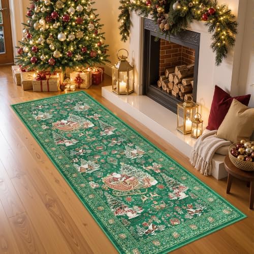 Christmas Rug 2x5 Runner Rug Non-Slip Washable Rugs by Restydon