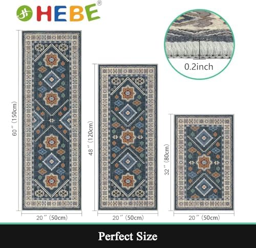 HEBE Boho Kitchen Rugs Set of 3, Non Slip Washable Kitchen Mats - Image 2