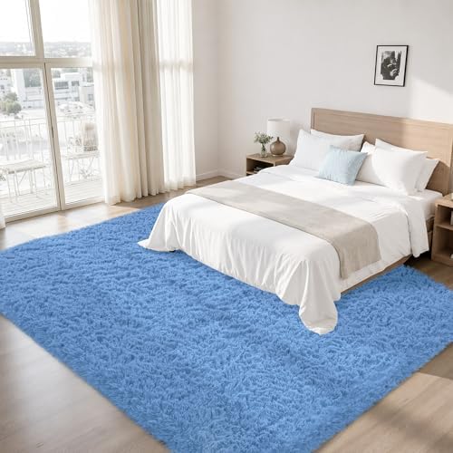 8x10 Area Rug for Living Room, Cobalt Blue Fluffy Shag Non-Slip Bedroom Rugs - Image 2