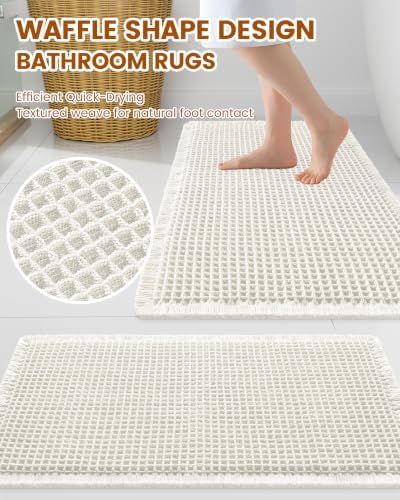 Smiry Waffle Bath Mat 59X20, Extra Soft Absorbent Bathroom Rugs - Image 3