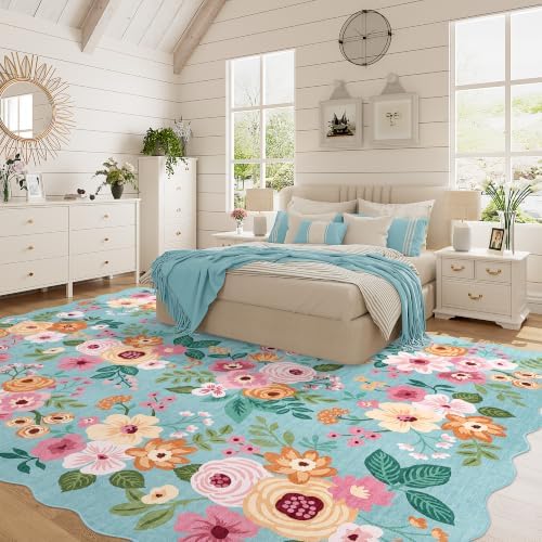 DUKINO 8x10 Area Rug for Living Room, Floral Washable Rug Non Slip - Image 3