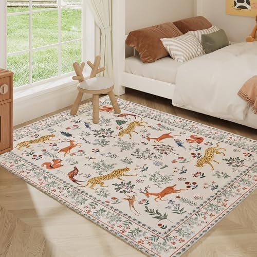 4x6 Beige Animal Washable Area Rug - Image 5
