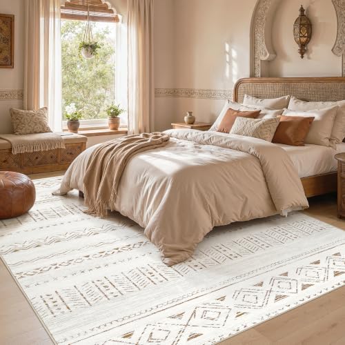 cotiled 10x10 Area Rugs Washable Boho Living Room Rug Brown/Cream - Image 5