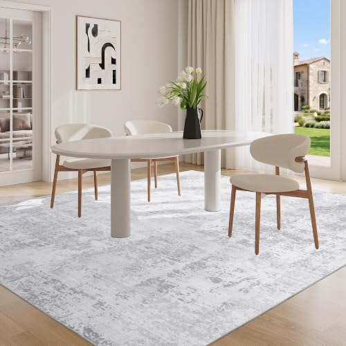 DUKINO 5x7 Area Rug for Living Room Soft Washable Abstract Rug, Light Grey - Image 3