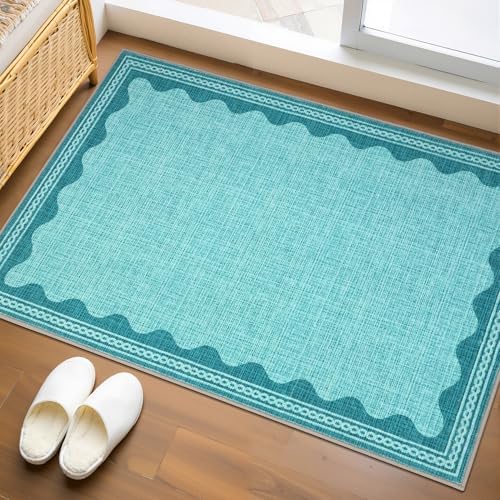 GarveeHome Scalloped Teal Door Mat Indoor Rugs by GarveeHome
