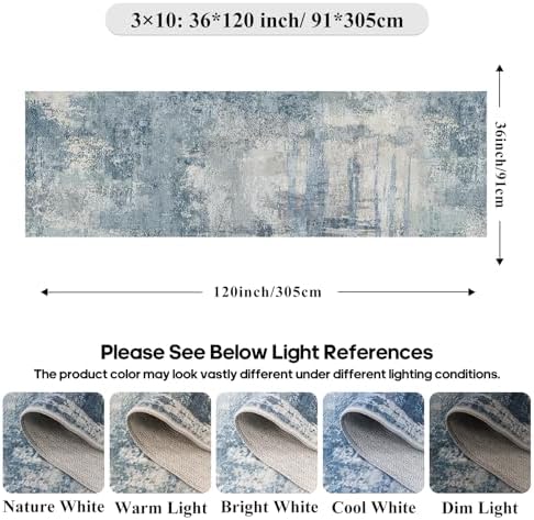 3x10 Abstract Modern Extra Long Runner:Non Slip Washable Rug Blue - Image 2