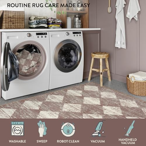Lahome Checkered 6x9 Area Rug Beige Machine Washable Non Slip Living Room - Image 5