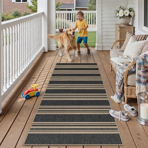 PureCozy Washable Kitchen Runner Rug 2x6 Striped Jute Look Non Slip by PureCozy