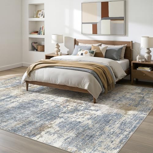 10x12 Area Rugs for Living Room Washable Abstract Rug Blue/Gold - Image 2
