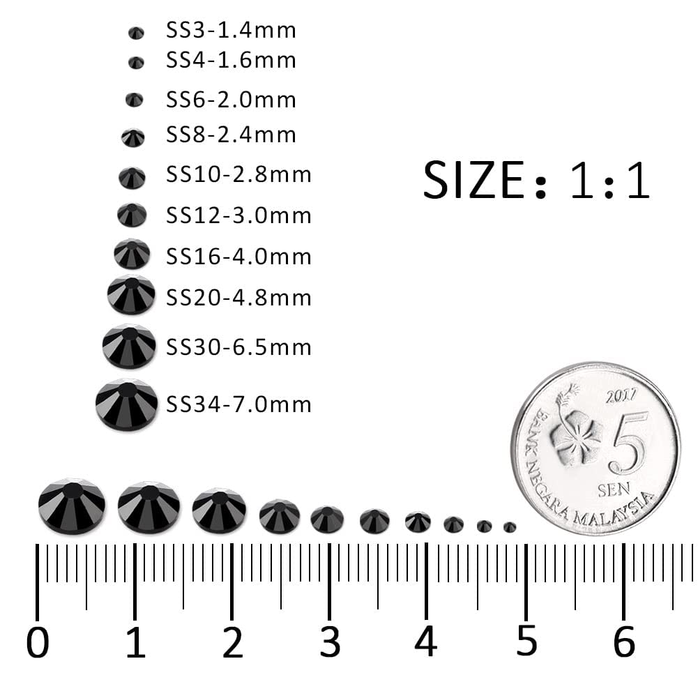 3000Pcs Black Crystal Rhinestones,Glass Flatback Rhinestones Mini Gemstones for Nail Face Makeup Art Crafts Clothes Decoration -(SS6,2.0mm,Black)