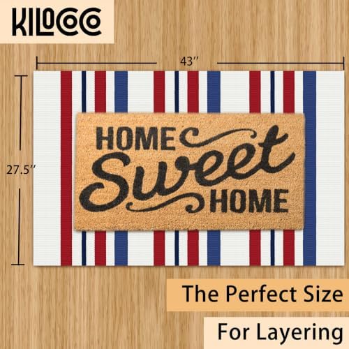 KILOCOCO Patriotic Striped Rug 2.3'x3.6' Washable Woven Front Door Mat - Image 2