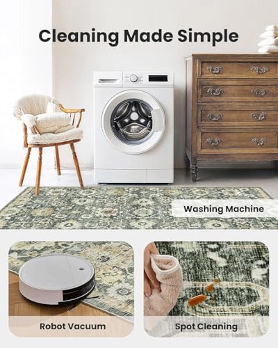 Amada 8x10 Washable Area Rug for Living Room, Vintage Pattern - Image 4