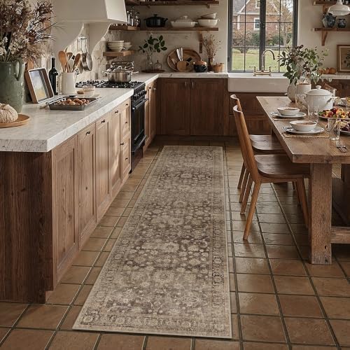 HUGEAR Brown Runner Rugs 2x10 Hallway Washable Rug by HUGEAR