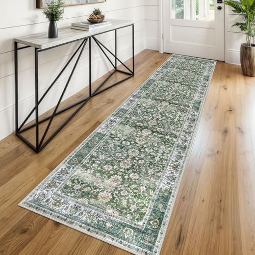 KUTA Vintage Washable Runner Rug 2x8 Green Runners by KUTA