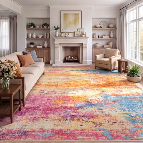 8x10 Area Rug for Living Room, Abstract Washable Larg Rugs by Lofus