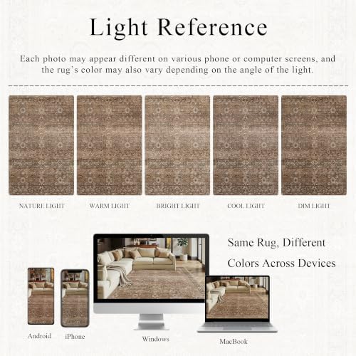 Schweek 2.6x8 Hallway Runner Rug Washable Vintage Neutral Runners Brown - Image 6