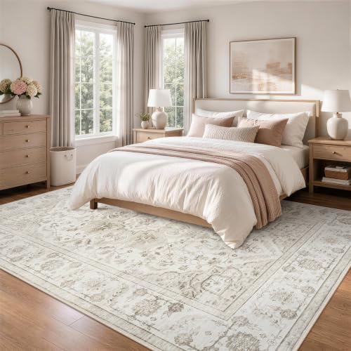 Washable 9x12 Area Rugs for Living Room Beige White Non-Slip Rug - Image 2