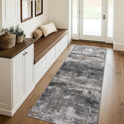 BEIMO 2x8 Runner Rug for Hallway, Dark Grey Washable Abstract Non Slip Rug - Image 3