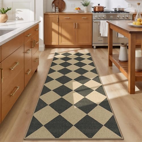 Lessymo Kitchen Runner Rug 2x6, Checkered Jute Rugs Washable Non Slip - Image 3