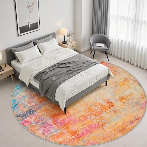 Round Area Rug Living Room: 8 ft Modern Washable Indoor Carpet - Image 3