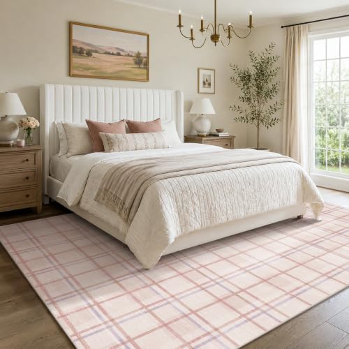 Pink Checkered 6x9 Area Rugs Washable Non-Slip - Image 4