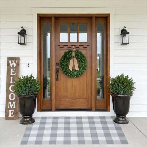 MUBIN Cotton Buffalo Plaid Rug, Washable Doormat Hand-Woven Foldable Area Rug - Image 2
