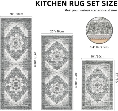 Kitchen Rugs Sets of 3 100% Non Slip Washable Kitchen Mats - Image 2