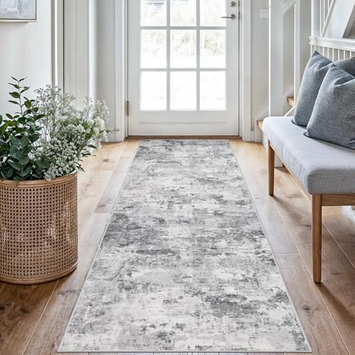 Abstract Washable Runner Rug 2x7: Non Slip Indoor Hallway Runner Blackgrey - Image 2