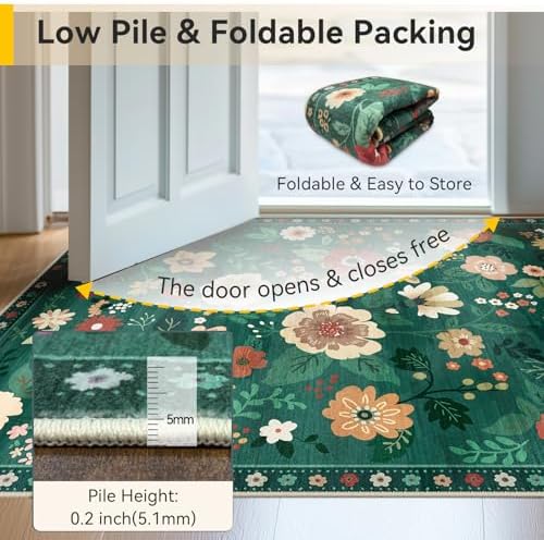 RELEANY Floral Washable 5x7 Area Rugs DarkGreen - Image 4