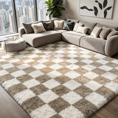 Large Shag Area Rug for Bedroom, 9x12 Ft Beige and White Area Rug Classic - Image 2