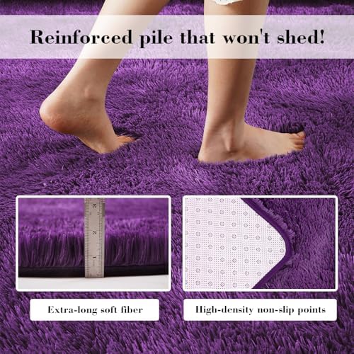 4x6 Purple Rug for Bedroom, Fluffy Shag Area Rugs Small Carpet Bedside Rug - Image 4