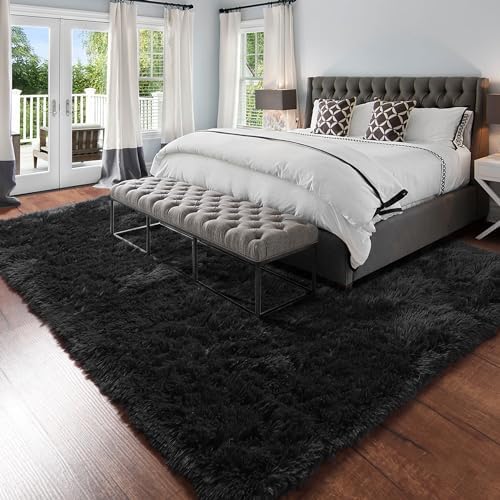 Amdrebio Black Shag Kids Area Rug 5x8 - Image 3