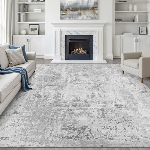 LOONGRUG 7x9 Area Rug Washable Neutral Modern Living Room Rug Light Gray by LOONGRUG