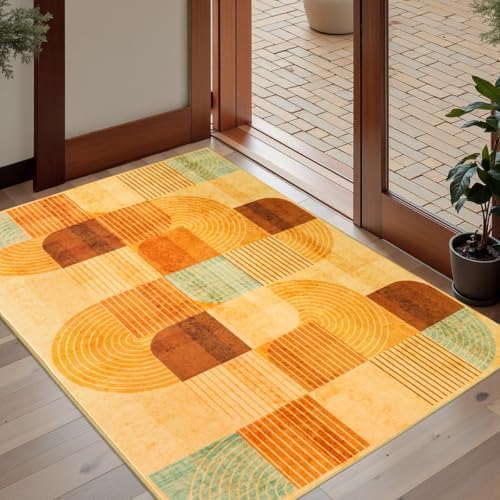 Washable Modern Geometric Entryway Rug, Small Throw Rug Orange 2x3 - Image 5