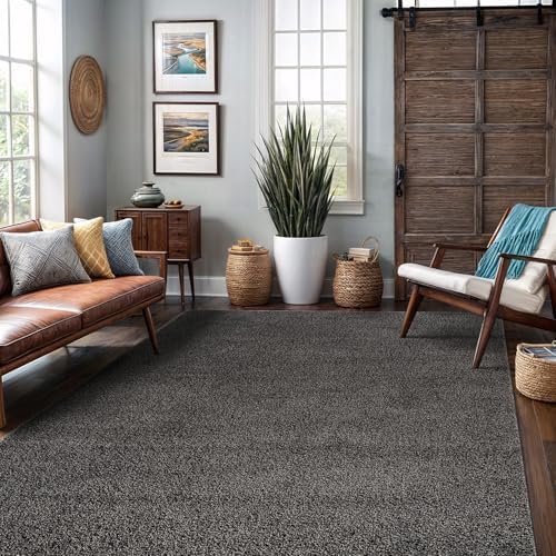 Area Rug 6x9 Dark Gray Washable Indoor Rug Solid Non Slip Easy to Clean Non - Image 3