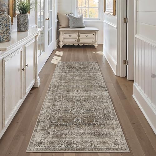 Zeeinx 3x7 Runner Rug Brown Grey Vintage Washable Runner Rugs - Image 2