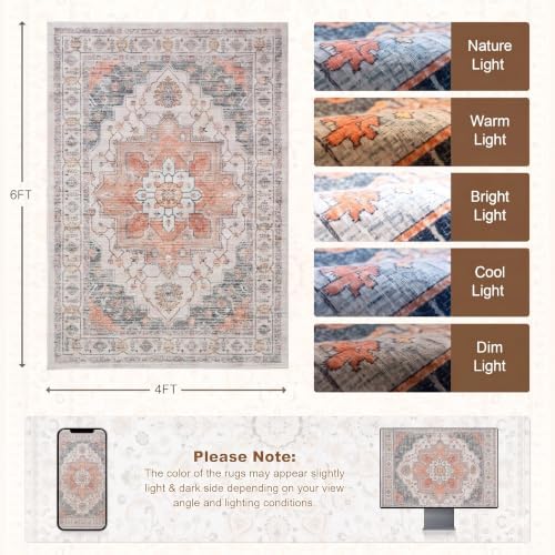 Temedara Washable Rug 4'x6', Non Slip Area Rugs - Image 2