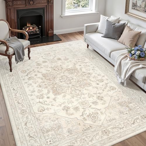 5x7 Area Rugs Living Room: Bedroom Washable Carpet Beige White - Image 3