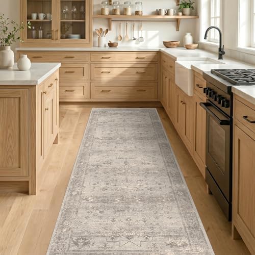 Greige 2'6" x 10' Washable Long Hallway Runner Rug - Image 3