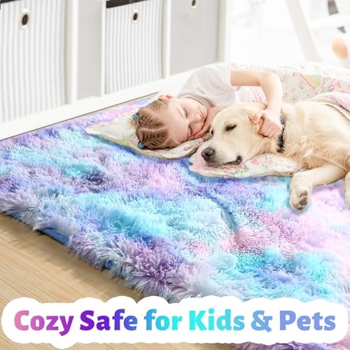 Amdrebio Purple Rainbow Mermaid Large Area Rug 9x12 - Image 2