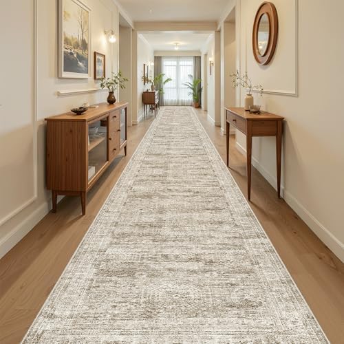 Soalmost Washable 3x20 Hallway Runner Rug Non-Slip Kitchen Entry Rugs Brown - Image 2