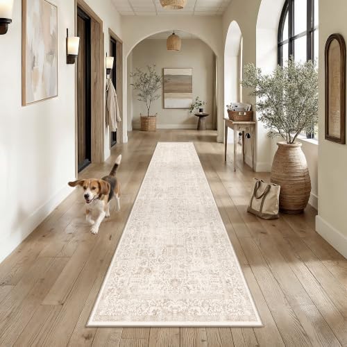 PureCozy Beige Runner Rug 2'6"x14' Vintage Floral by PureCozy