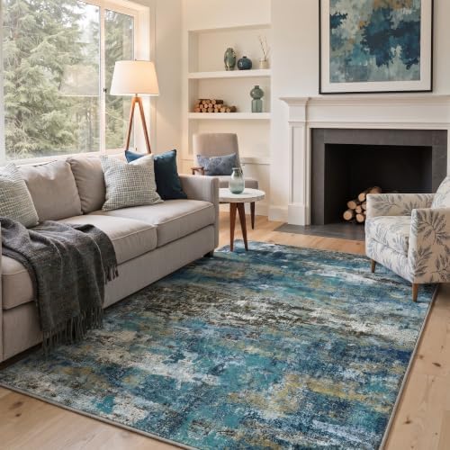 BEIMO 8x10 Faded Teal Abstract Area Rug, Washable Non-Slip by BEIMO