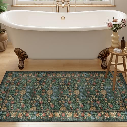 DUKINO 2x4 Rug, Washable Vintage Floral Bathroom Runner Rug - Image 5