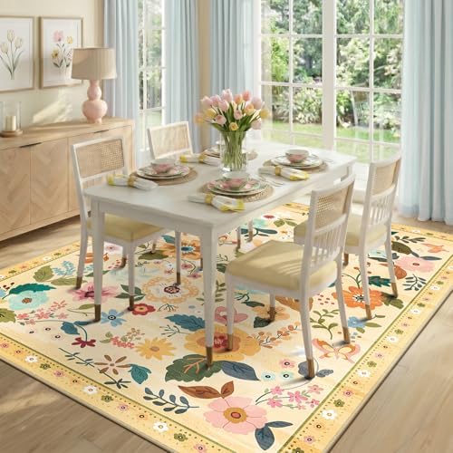 RELEANY Floral Washable 8x10 Area Rugs Yellow/Orange - Image 2