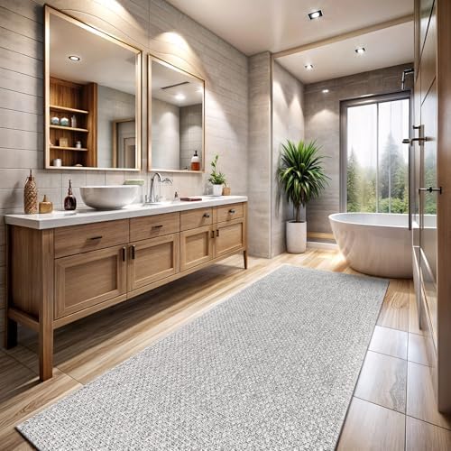CAMILSON Indoor and Outdoor Runner Rug Gray Solid Boho Woven Design - Image 4
