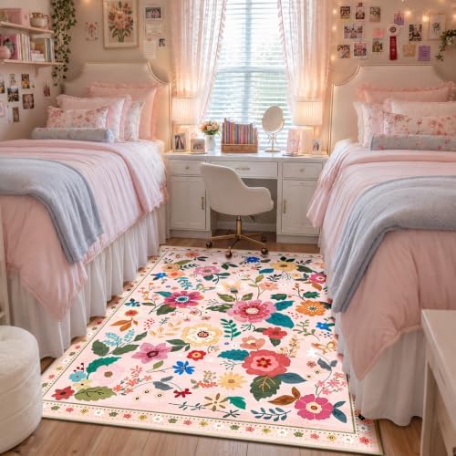 RELEANY Floral Washable 5x7 Area Rugs Pink - Image 3