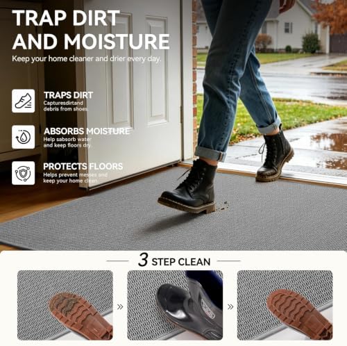 Front Door Mat Outside & Indoor Entrance Floor Mats Grey 17"x30" - Image 3