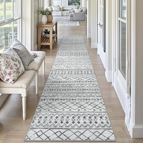 KUTA Moroccan Boho Geometric Washable Runner Rug 2x10 Grey Vintage - Image 3
